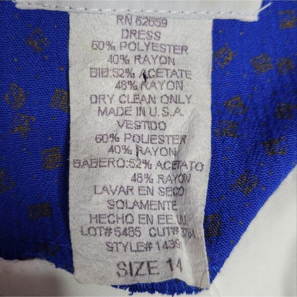 Vintage 80s Peri Petites Blue & Metallic Square Print Dress, size 14 - Picture 7 of 7
